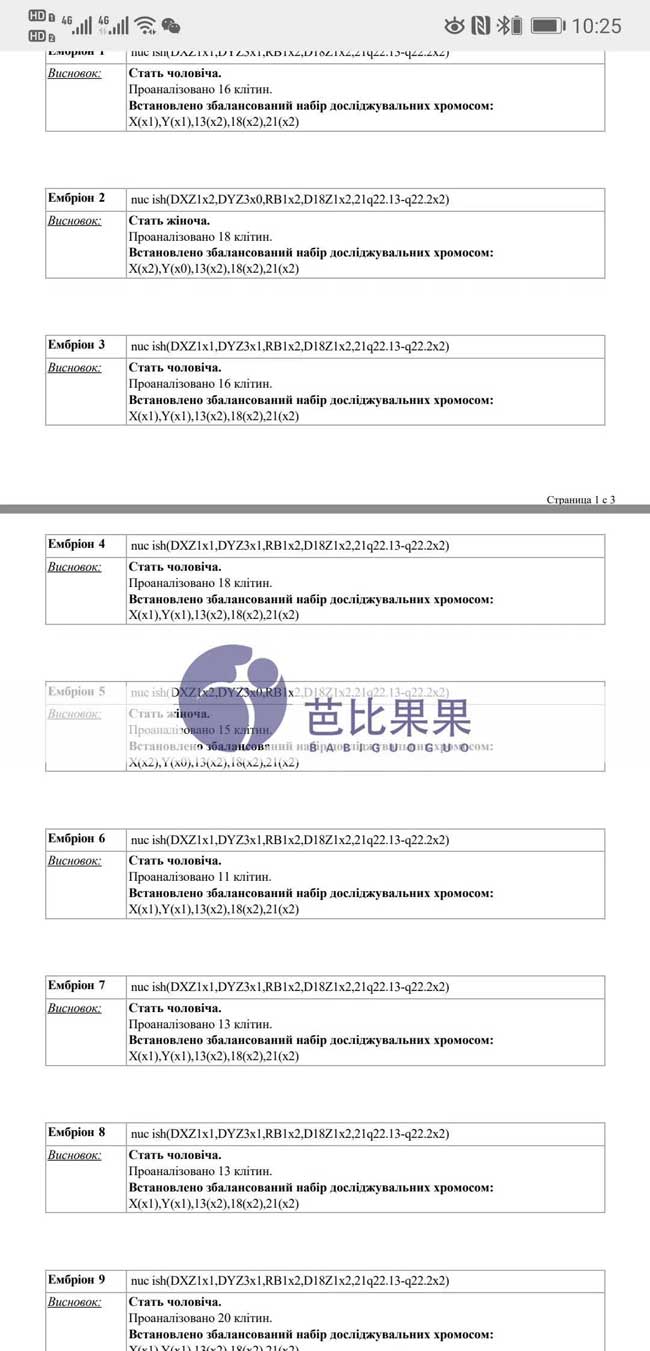 乌克兰自卵试管胚胎检查报告