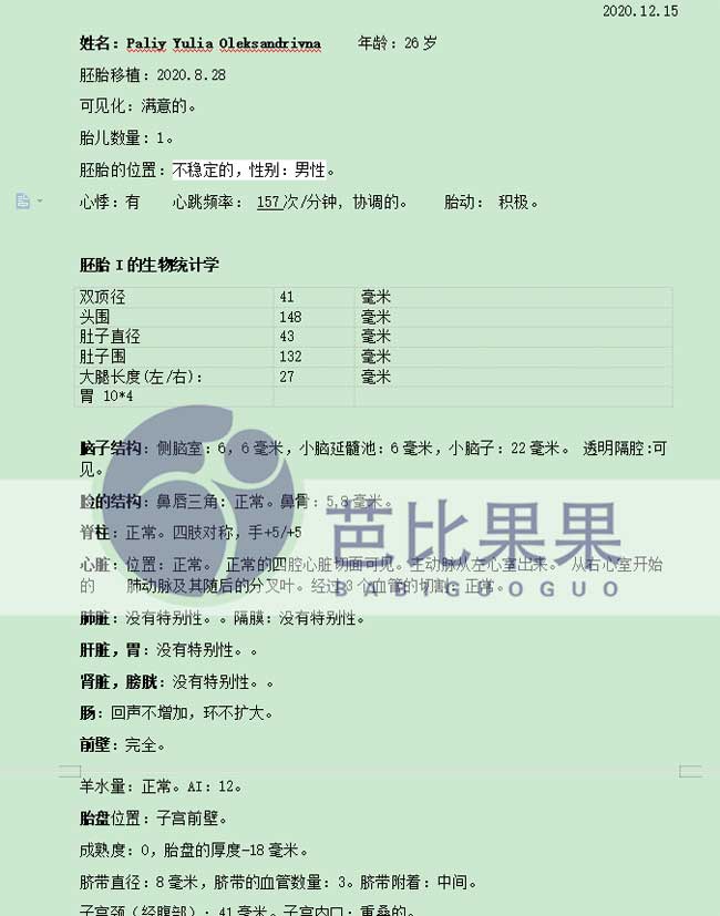 乌克兰试管代妈妈怀孕18-19周做的B超