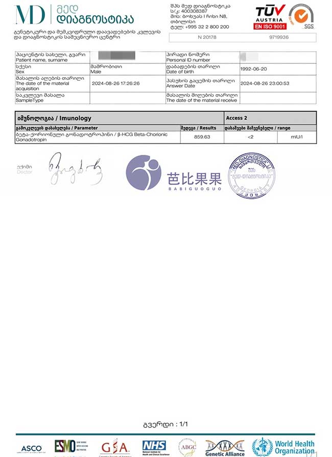 格鲁吉亚试管验孕报告