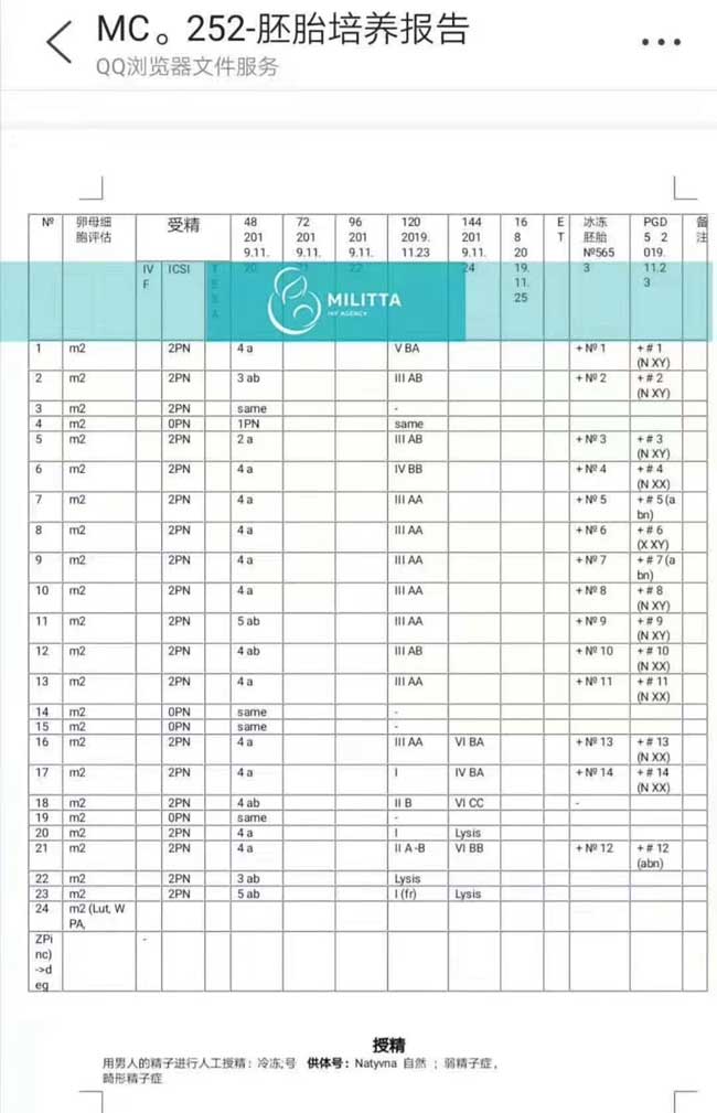 乌克兰试管胚胎的筛查报告